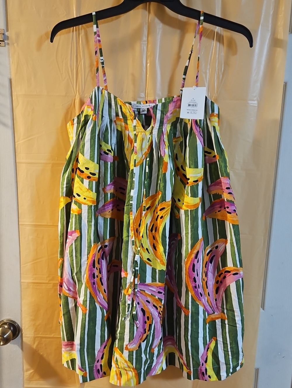FREE ASSEMBLY MINI DRESS: STRIPED BANANA GREEN IRIS: NEW WITH TAGS: SIZE S (4-6)